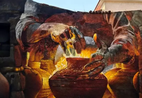Μία εξαιρετική συμβολική τοιχογραφία στον Μανταμάδο: Ο Προμηθέας χαρίζει τη φωτιά στην ανθρωπότητα